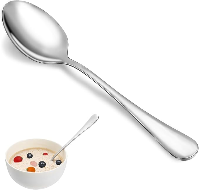 16-teilig, 18,5 cm, Premium-Lebensmittelqualität, 18/10 Edelstahl, langlebige Metalllöffel, Esslöffel, nur Bestecklöffel, spiegelnde Oberfläche und spülmaschinenfest, für Zuhause,